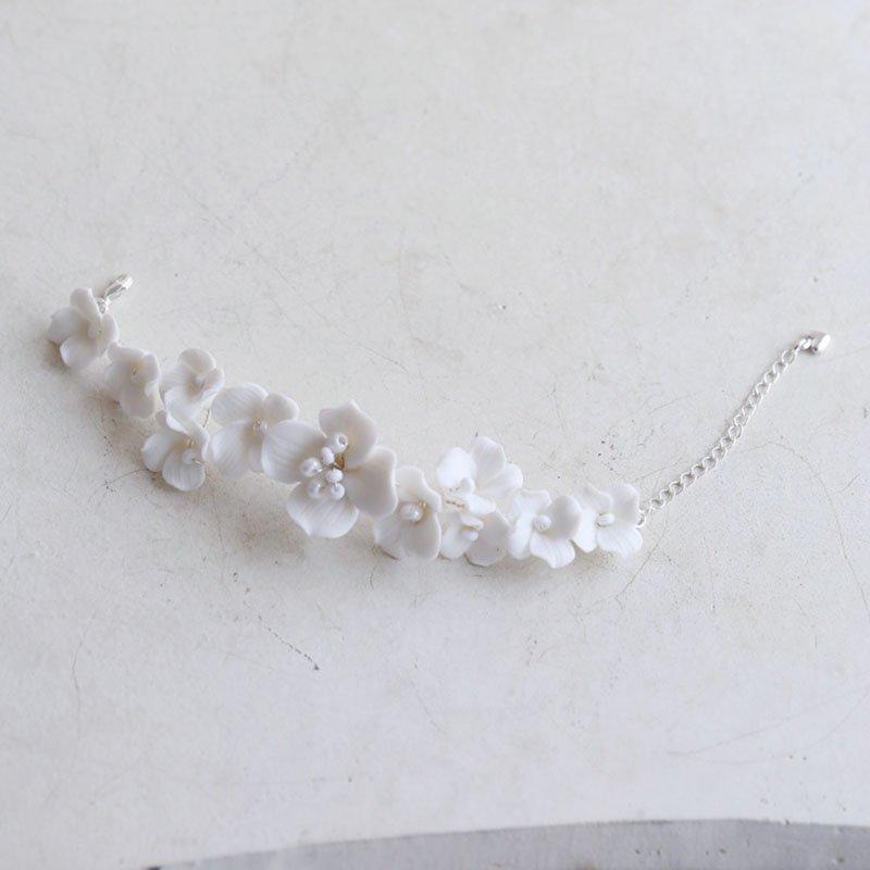 Snake Plant Ceramic - Weiße Porzellan blume Braut Armband handgemachte